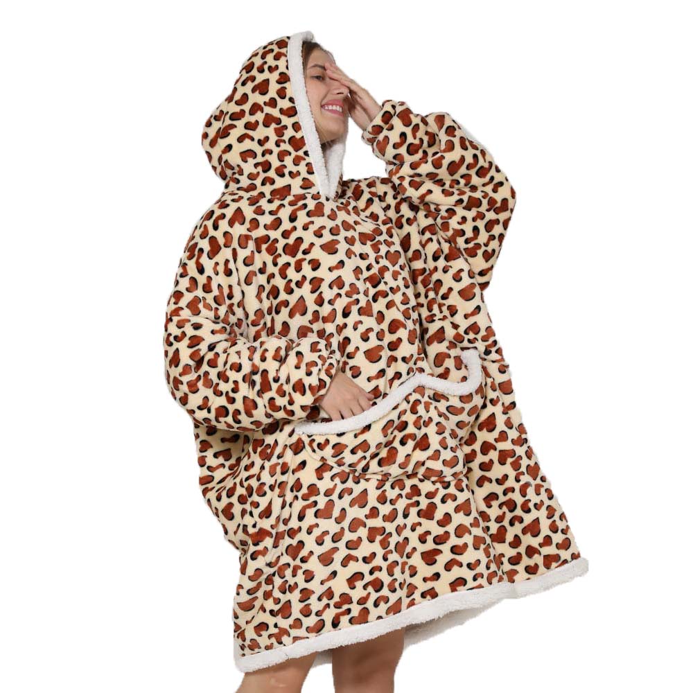 Sherpa Hoodie Fleece - Couverture à capuche imprimée léopard pour