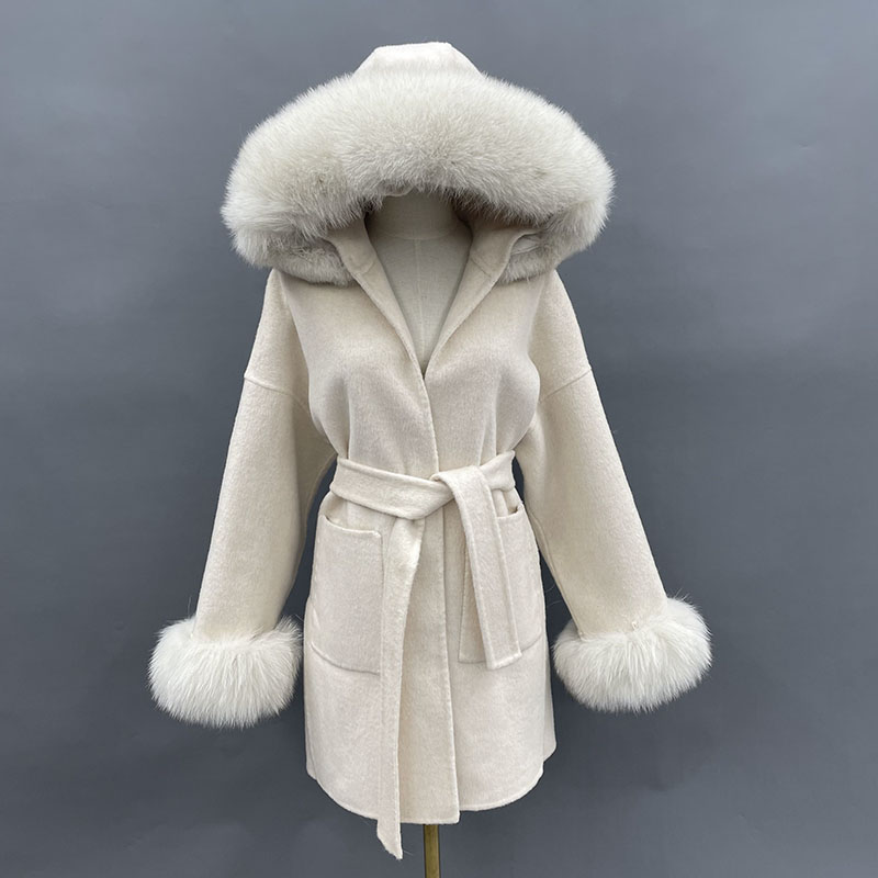 Wool Coat Peacoat - MISSJANEFUR-Manteau en laine avec col et