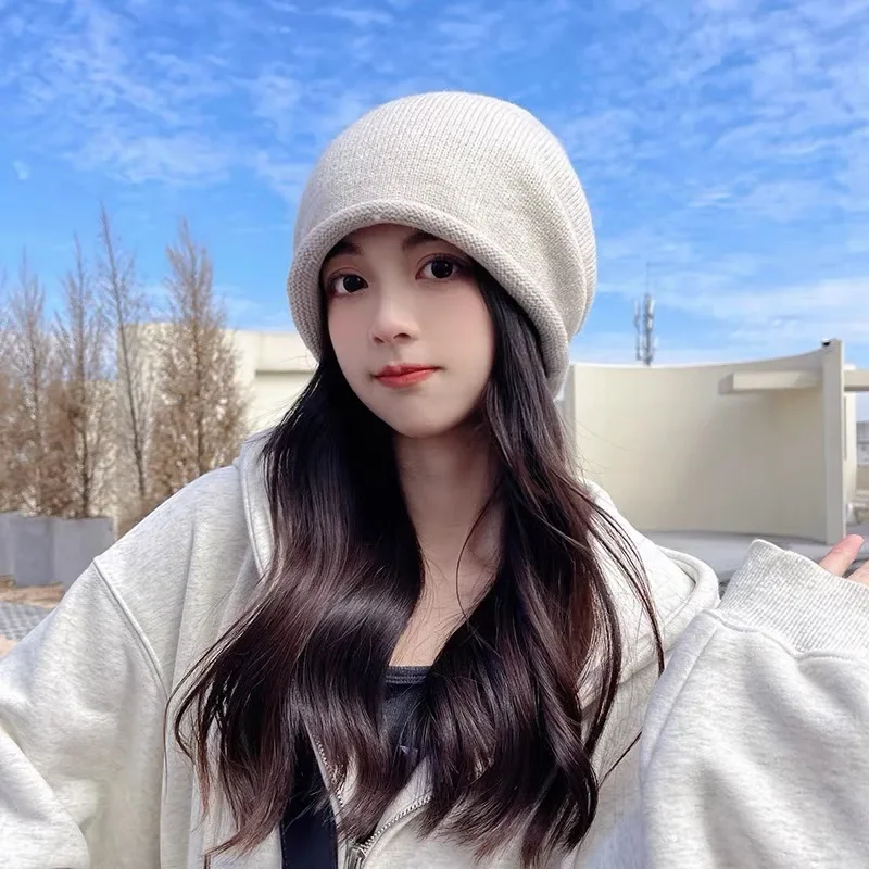 Knit Beanie Hat Warm - Bonnet tricoté capuche femme hiver chaud