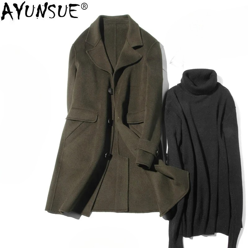 Wool Coat Peacoat - AYUNSUE 100% laine manteau hommes automne