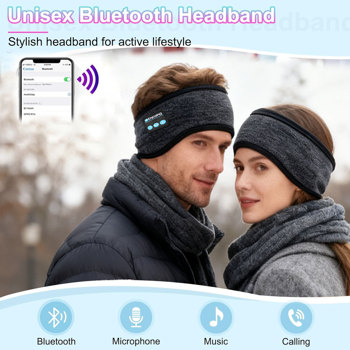 Winter Headband Fleece - Casque d'écoute sans fil Bluetooth, bandeau