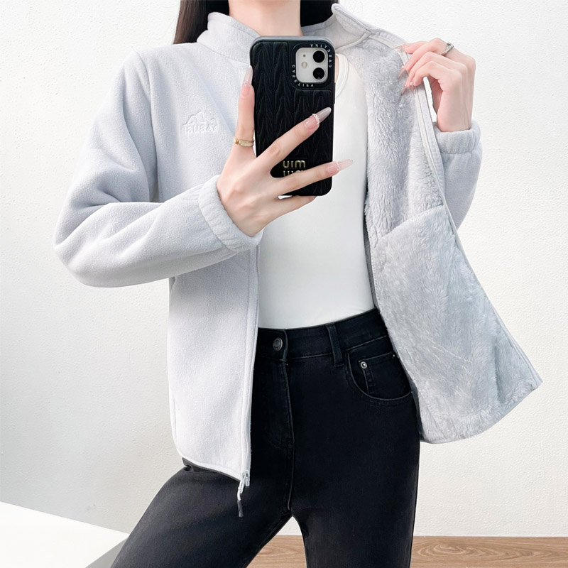 Sherpa Hoodie Fleece - Sweat-shirt polaire sans chapeau pour femme,