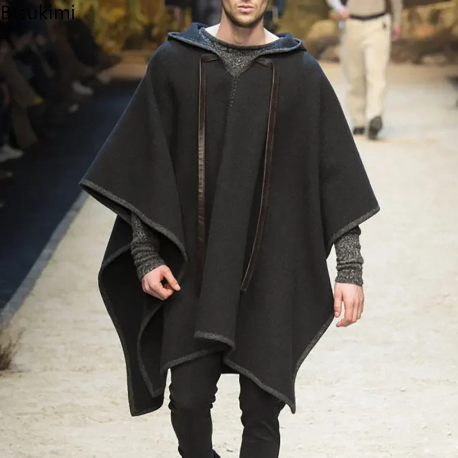 Wool Scarf Men - Poncho à capuche en laine imprimé