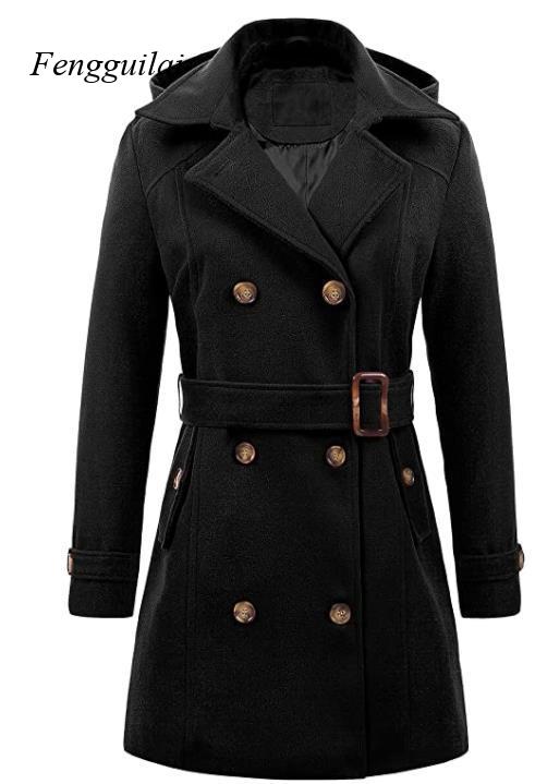 Wool Coat Peacoat - Manteau long en laine mélangée noir