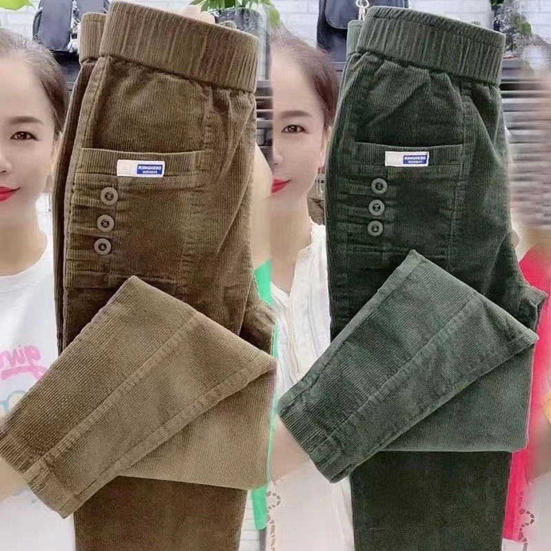 Corduroy Pant Warm - Femmes chaud printemps hiver bouton poches