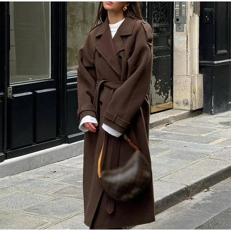 Wool Coat Peacoat - Manteau long élégant gris en fausse