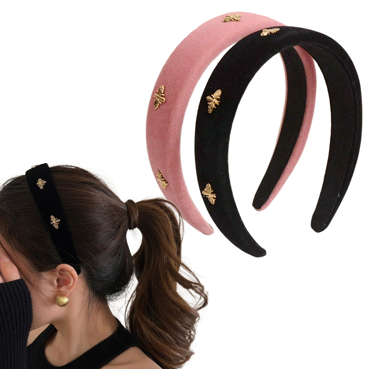 Winter Headband Fleece - Little Bee Bandeau en velours noir