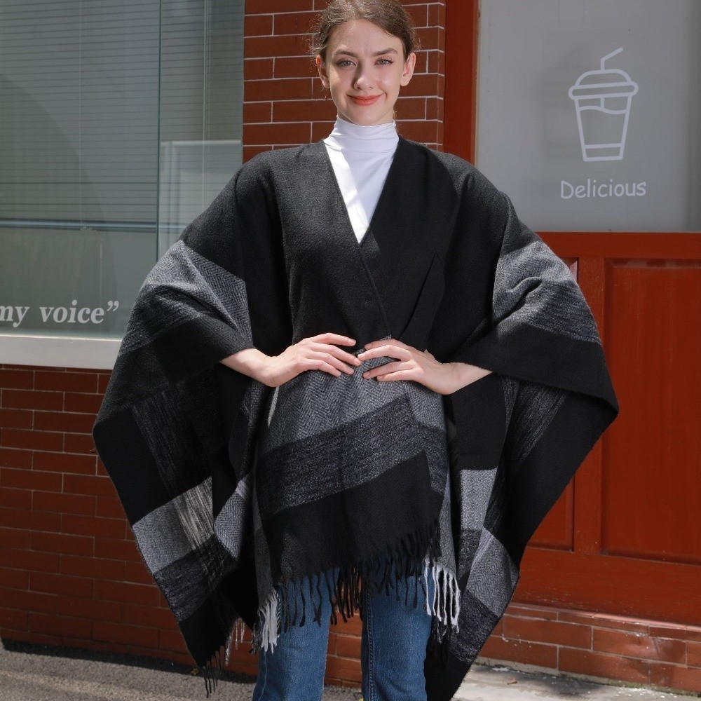 Manteau chaud à carreaux, châl - Shawl Wrap Winter avis et prix