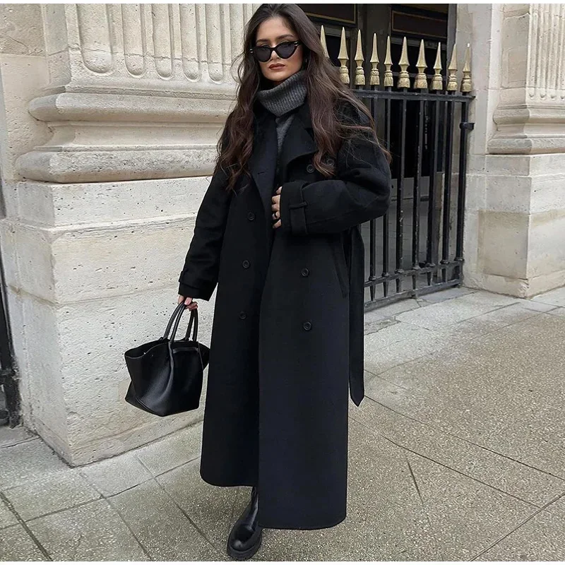 Élégant gris ceinture longue F - Wool Coat Peacoat avis et prix
