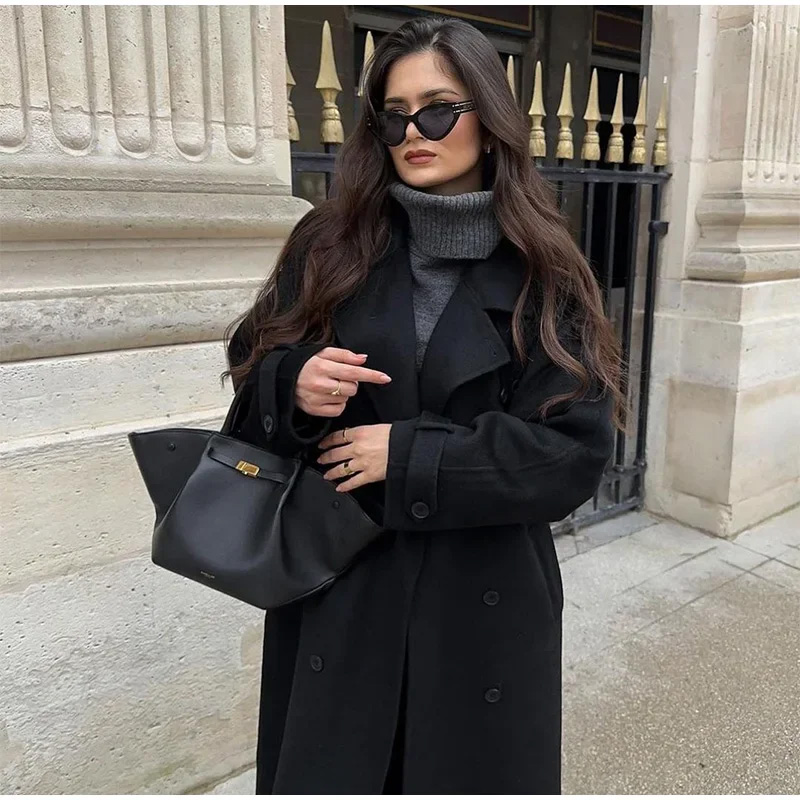 Élégant gris ceinture longue F - Wool Coat Peacoat avis et prix
