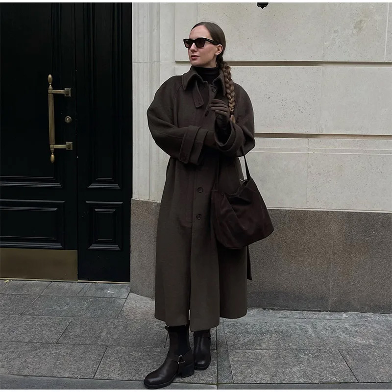 Élégant gris ceinture longue F - Wool Coat Peacoat avis et prix