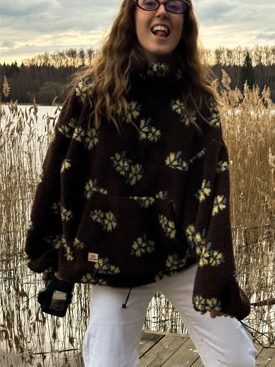 Sweat-shirt à capuche à fleurs - Sherpa Hoodie Fleece avis et prix
